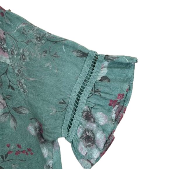 Alessia Pacini Italy Women's Linen Floral Boho Ruffle Top Size L - Picture 5 of 9